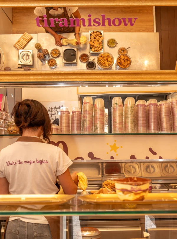 Fresh tiramisù preparation on the spot